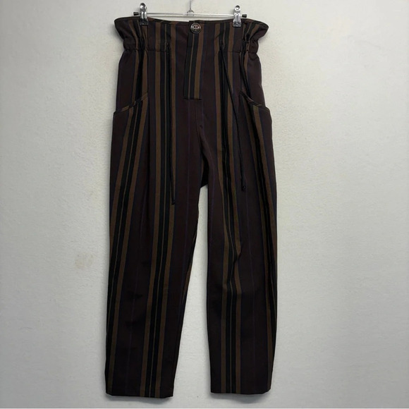 Zara Paper Bag Waist Pants Striped M - Picture 6 of 12